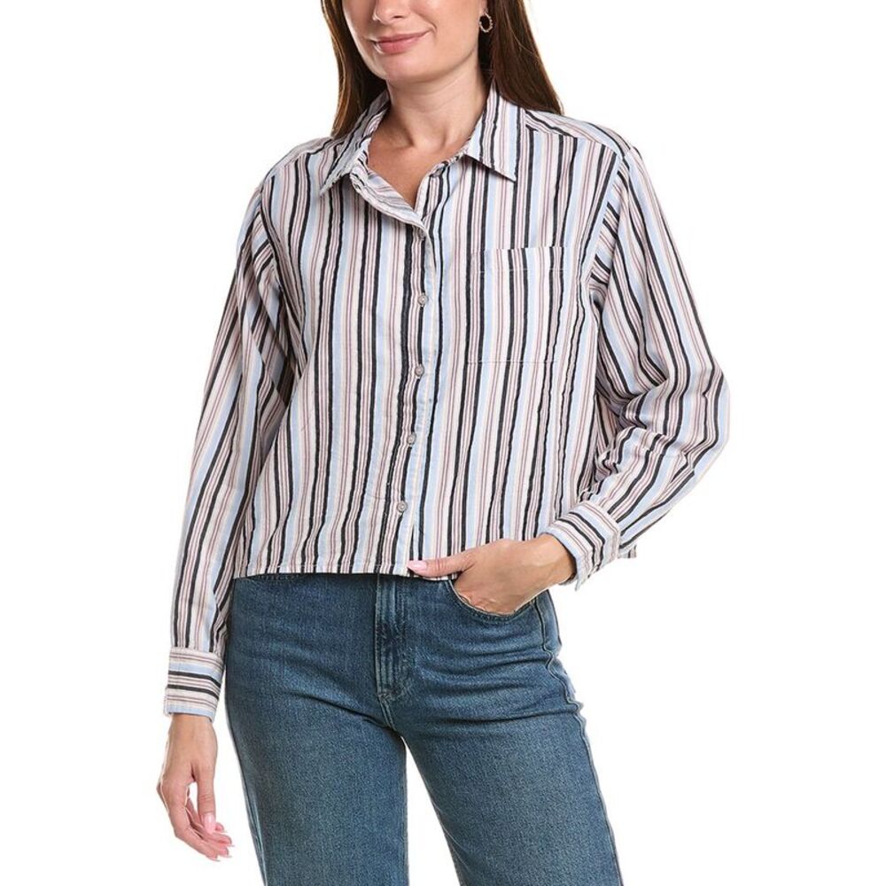 Michael Stars Womens  Scarlet Cropped Button Down Shirt, White